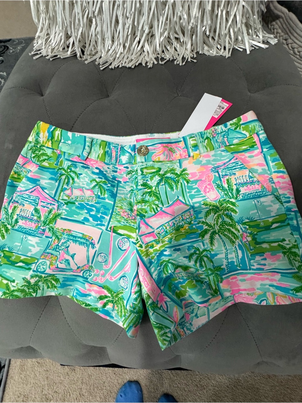 Lilly Pulitzer Aqua Pink Green Tropical Print Bermuda Shorts